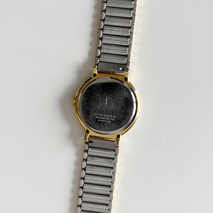 Yves Saint Laurent 1990s Round Dial Gold Plated Two Tone Watch (Large)