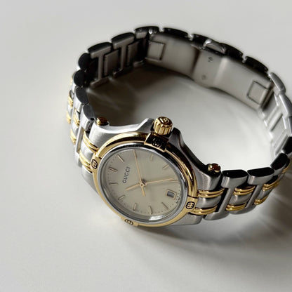 Gucci 1990s Date Round Dial Two Tone Gold Plated Watch