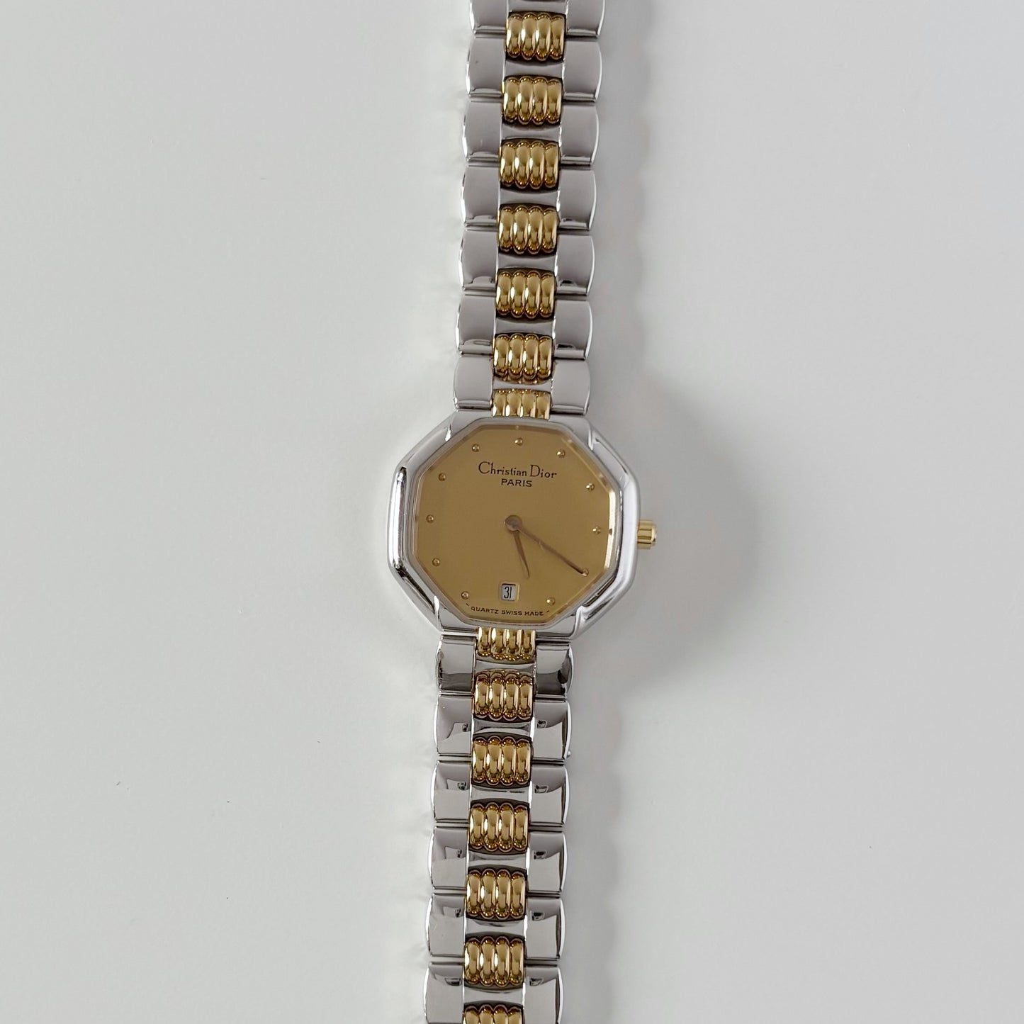 Dior 1990s Octagon Two Tone Gold Plated Watch