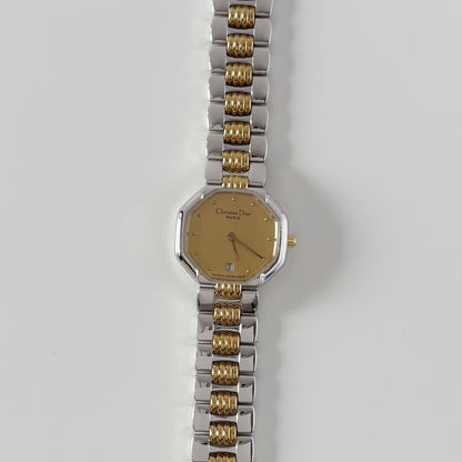 Dior 1990s Octagon Two Tone Gold Plated Watch