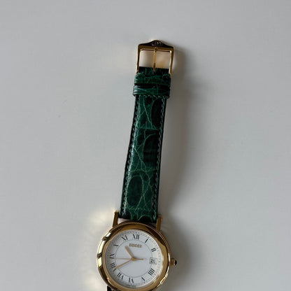 Gucci 1990s Date Round Green Dial Gold-Plated Watch (Large)