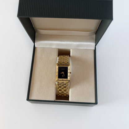 Gucci 1990s Black Dial Tank Gold Plated Watch (Large)
