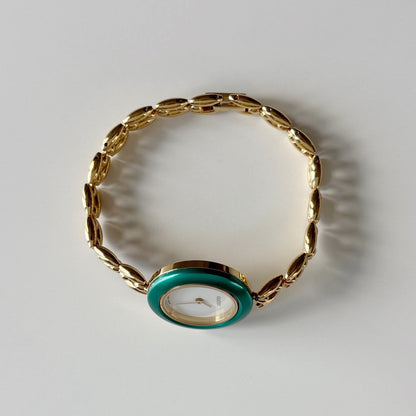 Gucci 1990s Interchangeable Bezel Gold Plated Rice Chain Watch with 6 bezels, case (166mm)