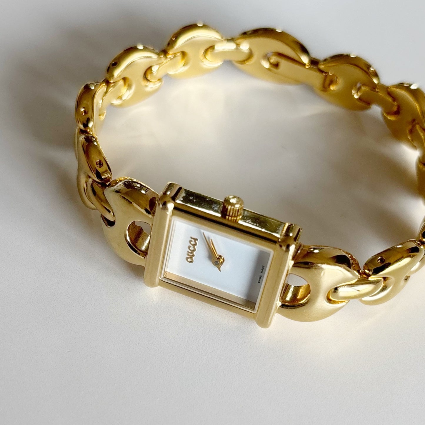 Gucci 1990s Interchangeable Strap Gold Plated Watch with 3 straps, case