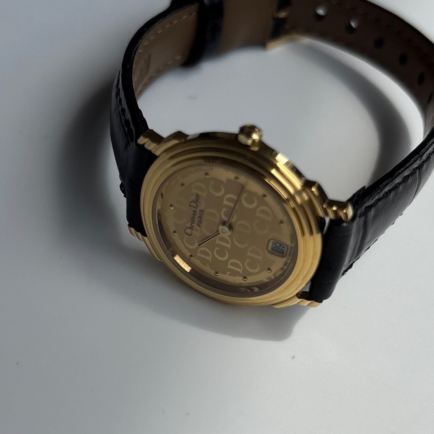 Dior 1990s Date CD Logo Round Dial Gold Plated Watch