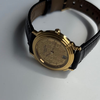 Dior 1990s Date CD Logo Round Dial Gold Plated Watch