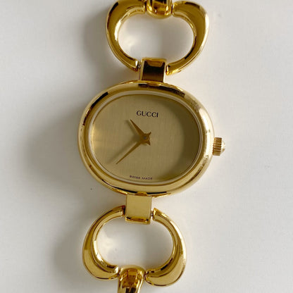 Gucci 1990s Gold Dial Gold Plated Bangle Watch