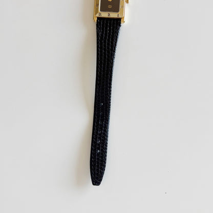 Gucci 1980s Black Dial Tank Gold Plated Watch