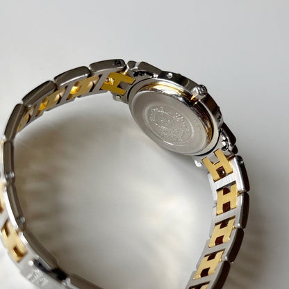 Hermes 1990s Clipper Date Round Dial Two Tone Gold Plated Watch