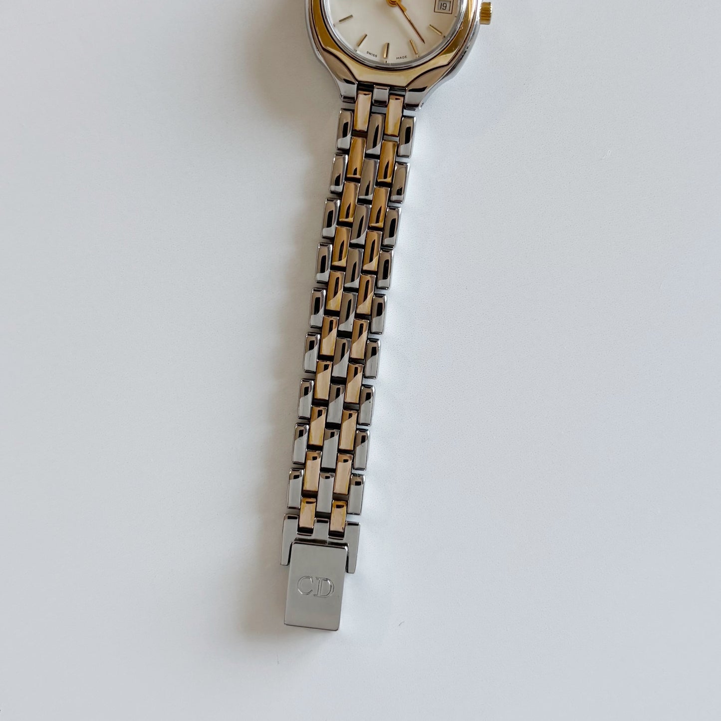 Dior 1990s Date Round Dial Two Tone Watch