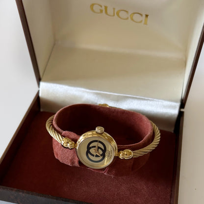 Gucci 1980s GG Logo Gold Plated Bangle Watch