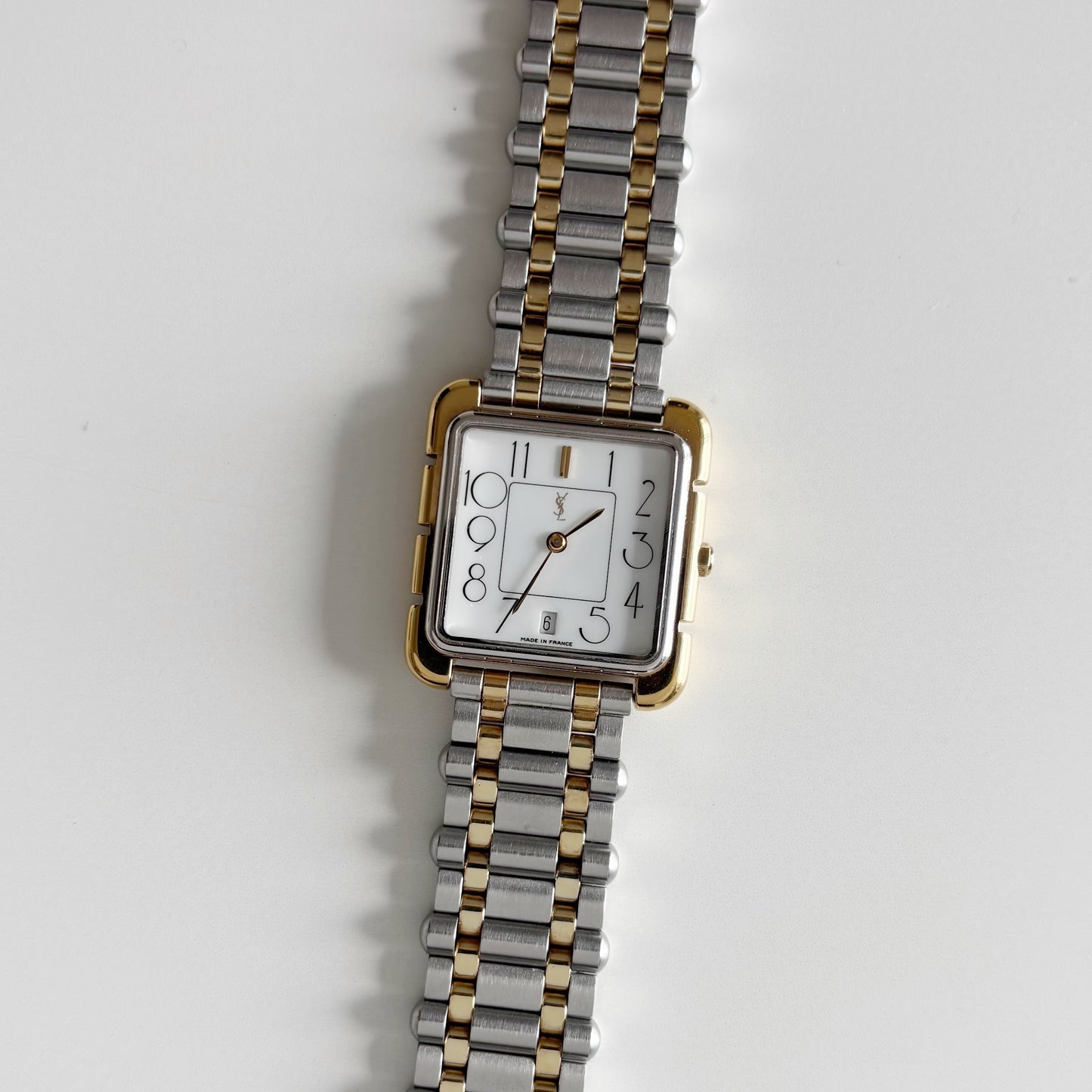 Yves Saint Laurent 1990s Square Dial Two Tone Watch