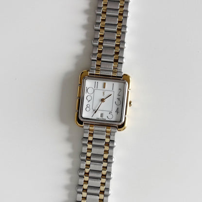 Yves Saint Laurent 1990s Square Dial Two Tone Watch