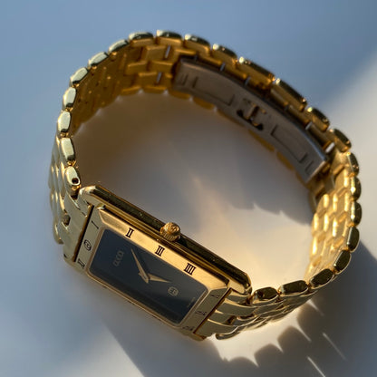 Gucci 1990s Black Dial Tank Gold Plated Watch (Large)