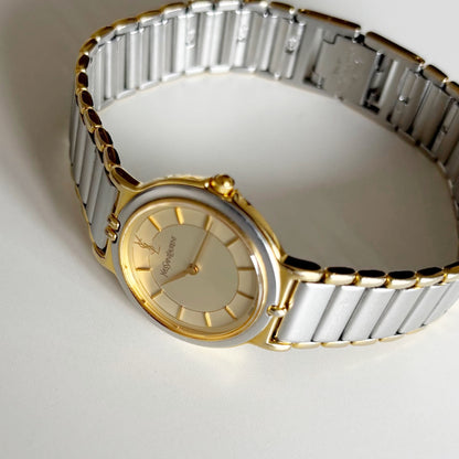 Yves Saint Laurent 1990s Round Dial Two Tone Watch