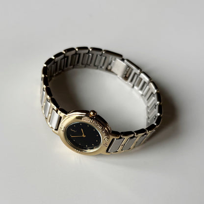 Yves Saint Laurent 1990s Black Dial Two Tone Watch
