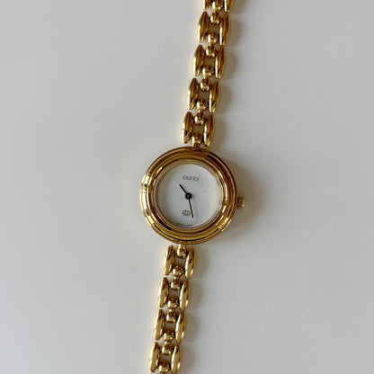 Gucci 1990s Interchangeable Bezel Gold Plated Rice Chain Watch with case, 6 bezels (165mm)
