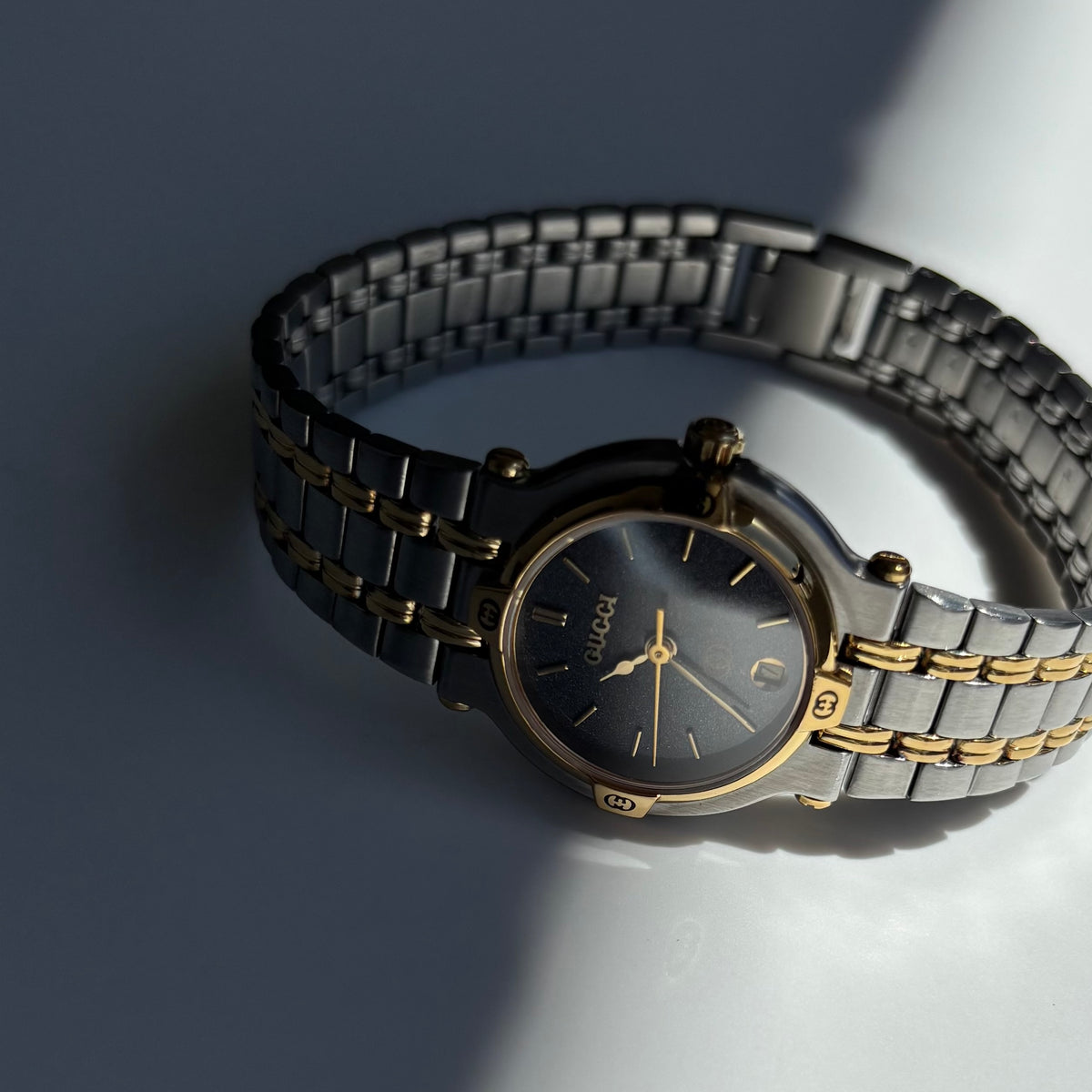 Gucci 1980s Date Round Dial Two Tone Gold Plated Watch