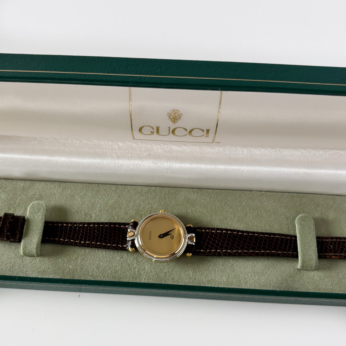 Gucci 1990s Gold Round Dial Two Tone Gold Plated Watch