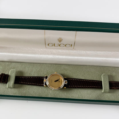 Gucci 1990s Gold Round Dial Two Tone Gold Plated Watch