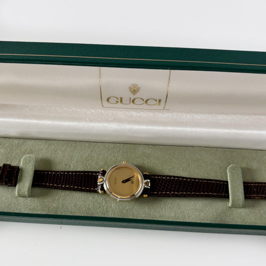 Gucci 1990s Gold Round Dial Two Tone Gold Plated Watch