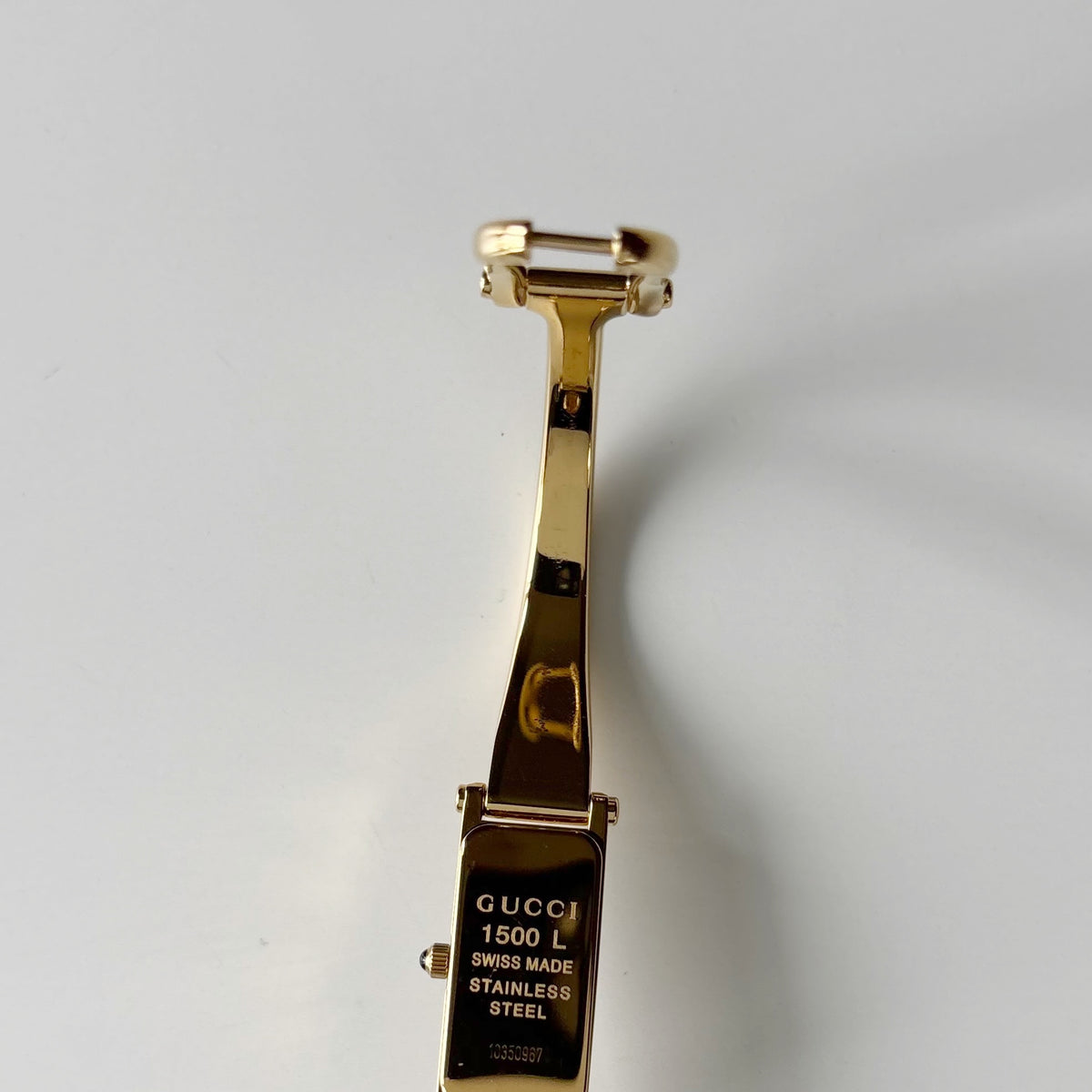 Gucci 1990s Seashell Dial Rectangular Gold-Plated Bangle Watch