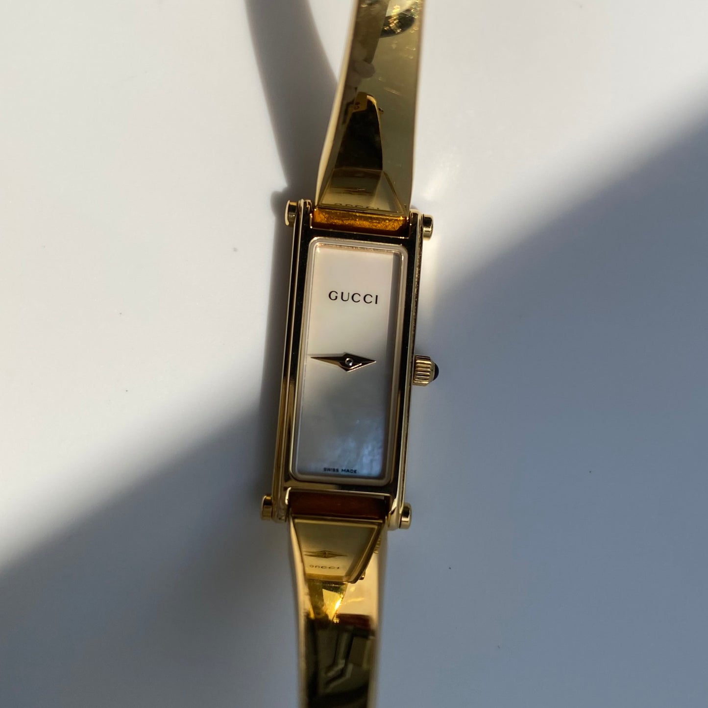 Gucci 1990s Seashell Dial Gold Plated Bangle Watch