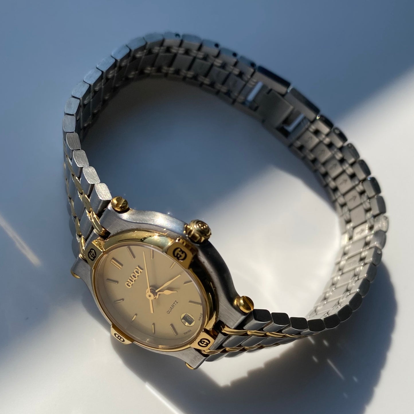 Gucci 1990s Date Round Dial Two Tone Watch