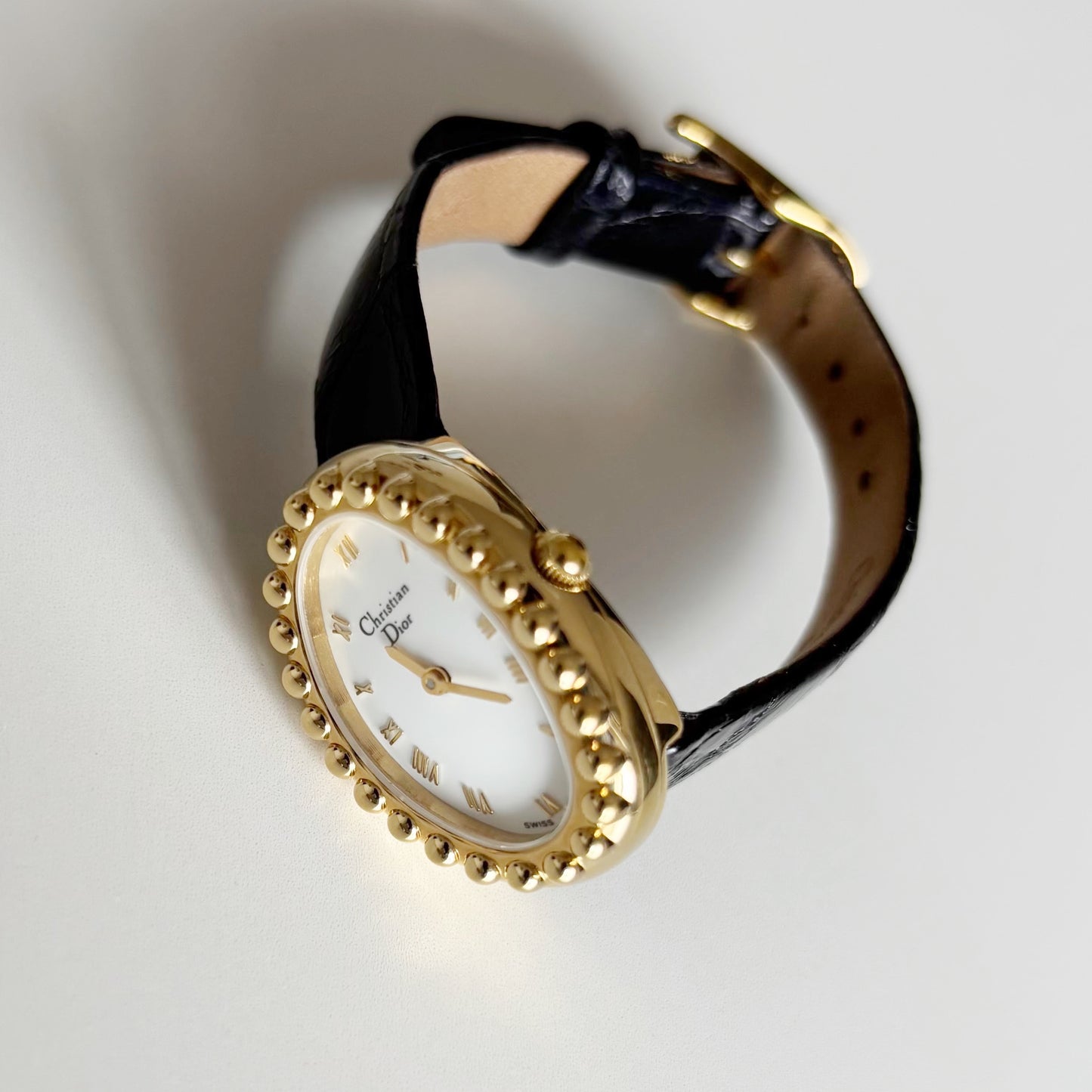 Dior 1990s Baignoire Gold Plated Leather Watch