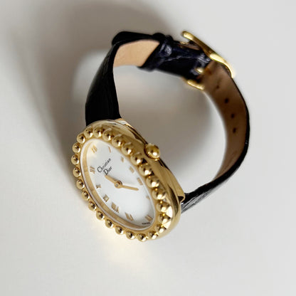 Dior 1990s Baignoire Gold Plated Leather Watch