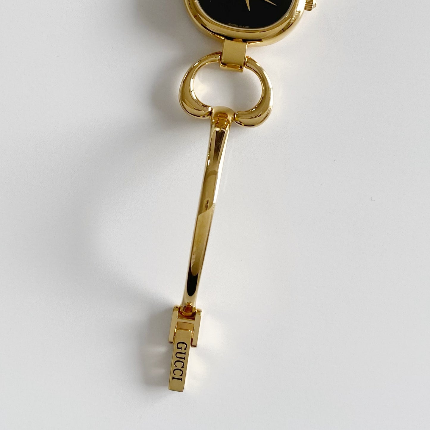 Gucci 1990s Black Dial Gold Plated Bangle Watch