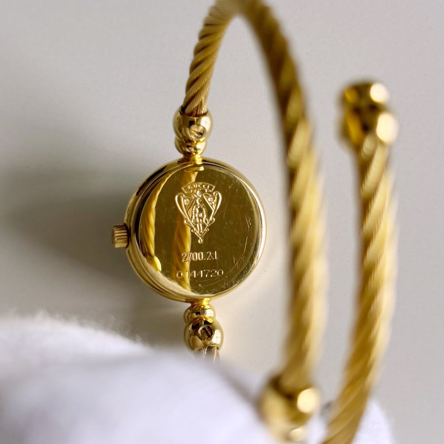 Gucci 1990s Black Dial Gold Plated Cable Bangle Watch