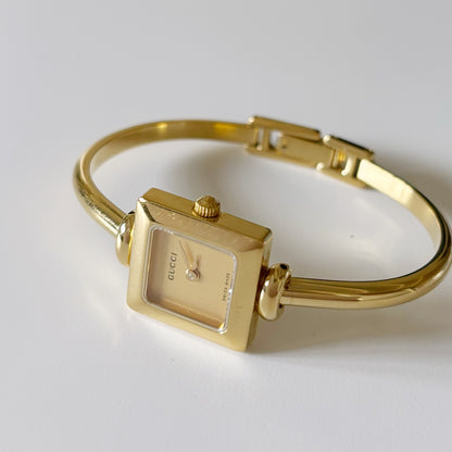 Gucci 1990s Square Gold Plated Bangle Watch