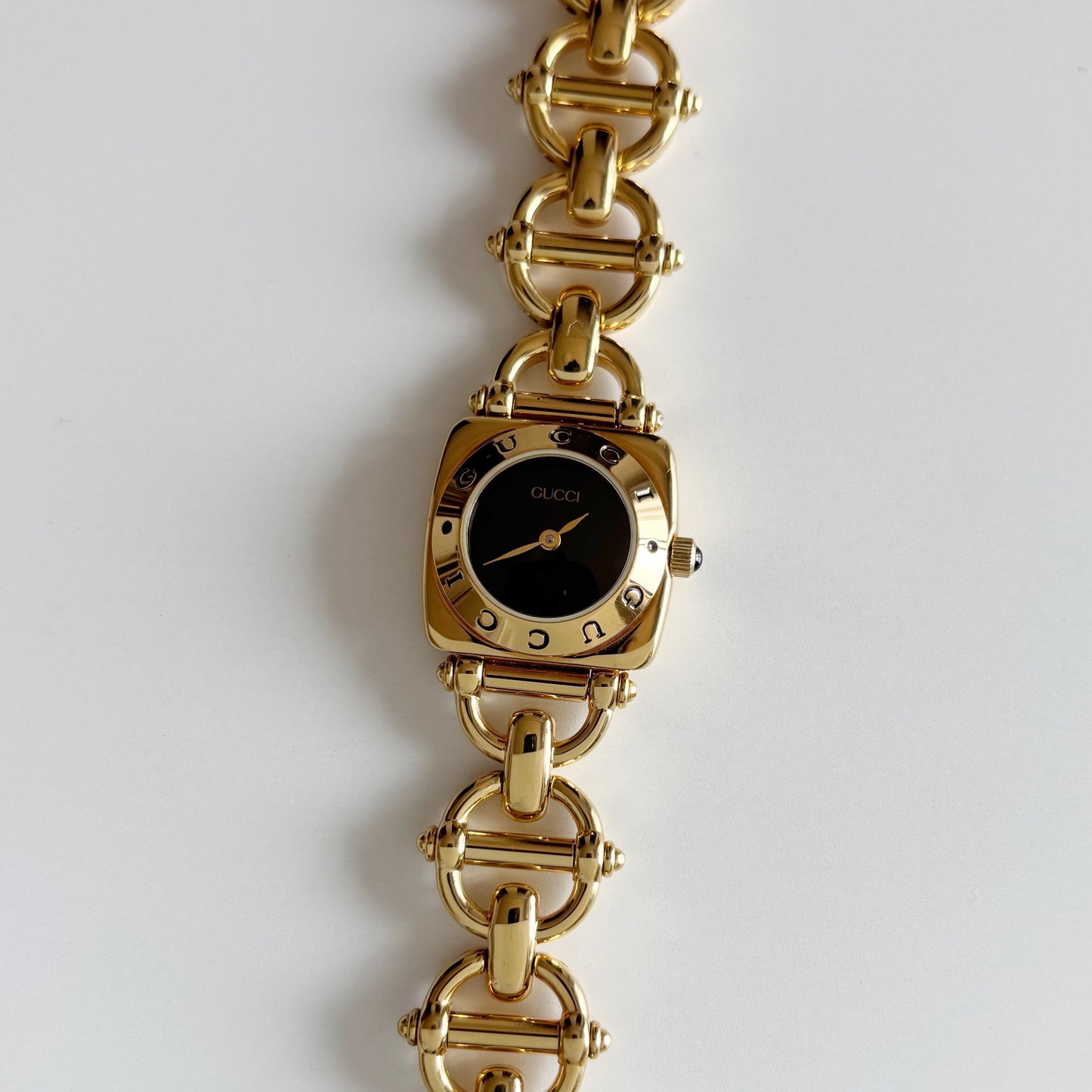 Gucci 1990s Black Dial Gold Plated Watch