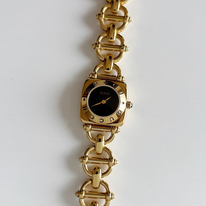 Gucci 1990s Black Dial Gold Plated Watch