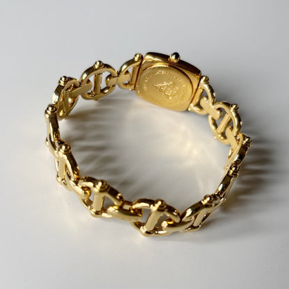 Gucci 1990s Black Dial Gold Plated Horsebit Watch