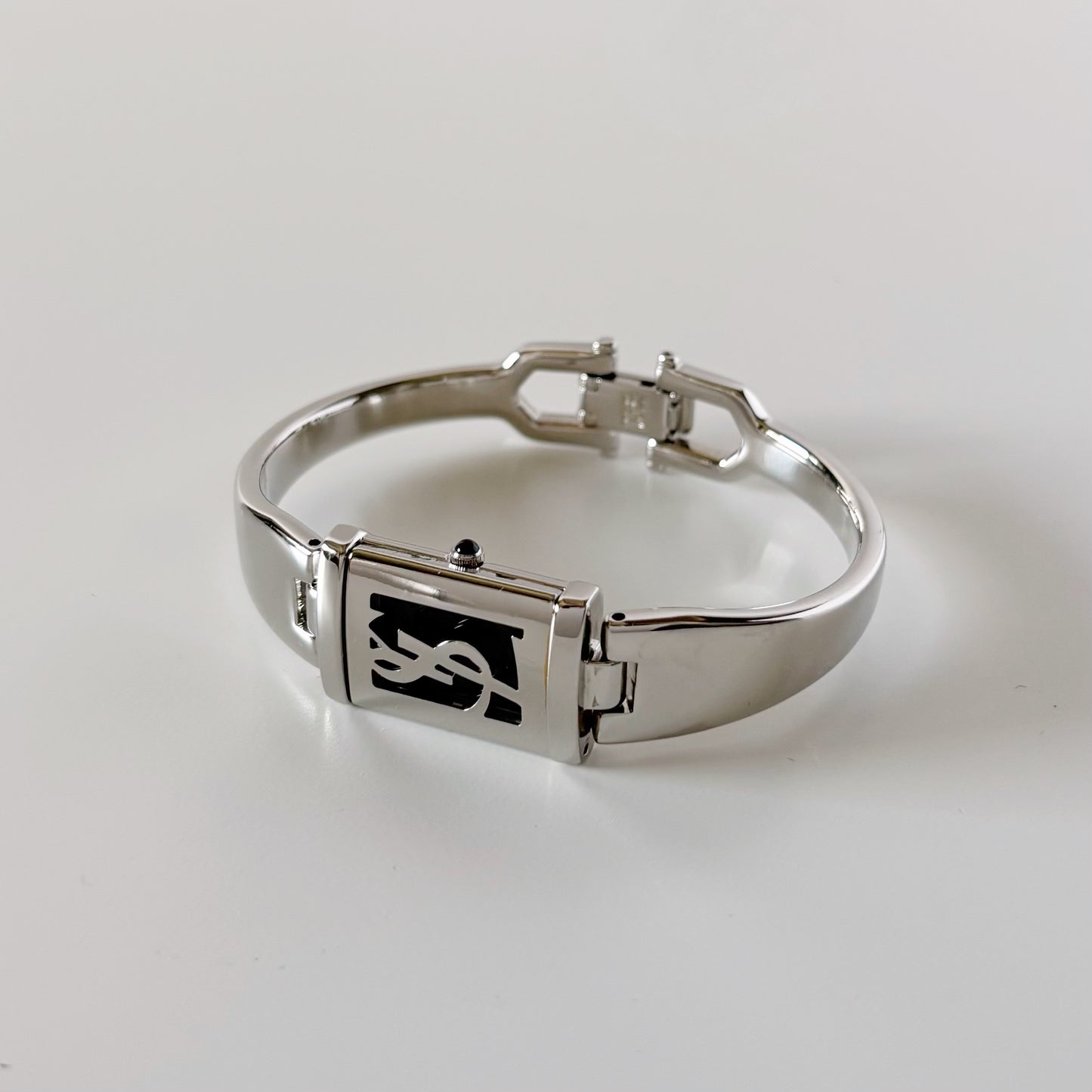 Yves Saint Laurent 1990s Black Dial Silver Bangle Watch