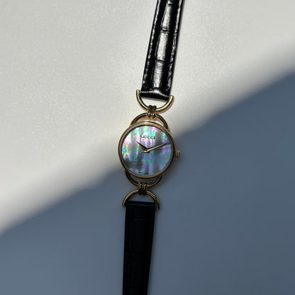 Gucci 1990s Seashell Dial Horsebit Gold Plated Watch