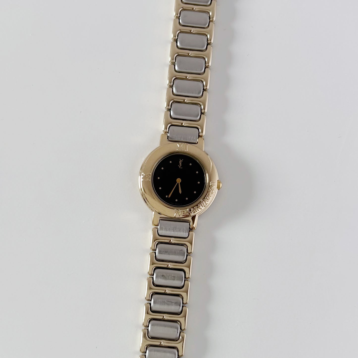 Yves Saint Laurent 1990s Black Dial Two Tone Watch