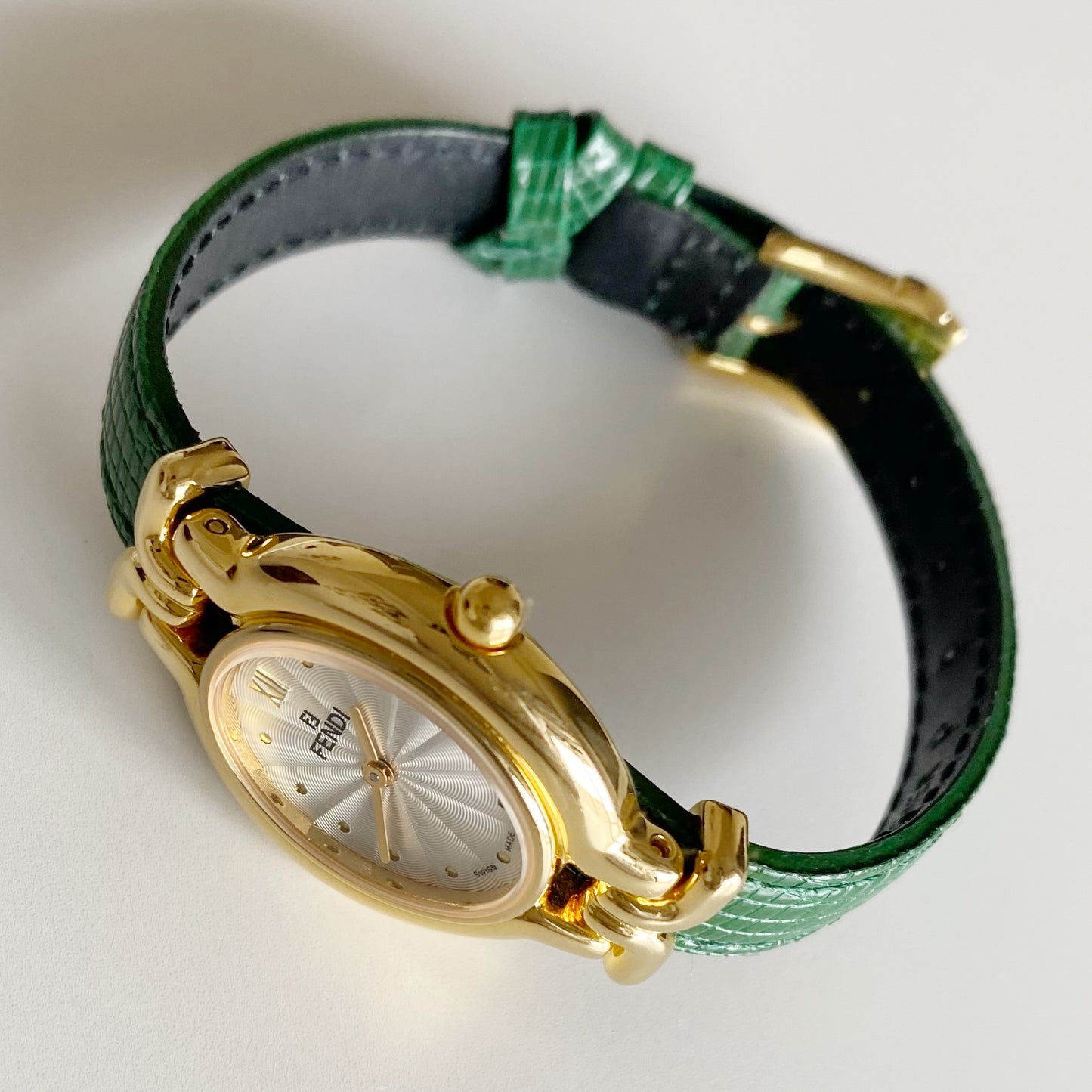 Fendi 1990s Interchangeable Belt Gold Plated Watch with 5 straps, case