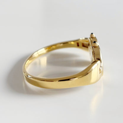 Fendi 1990s Seashell Dial Two Time Zone Gold Plated Bangle Watch