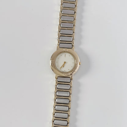 Yves Saint Laurent 1990s Cream Round Dial Two Tone Watch (Large)