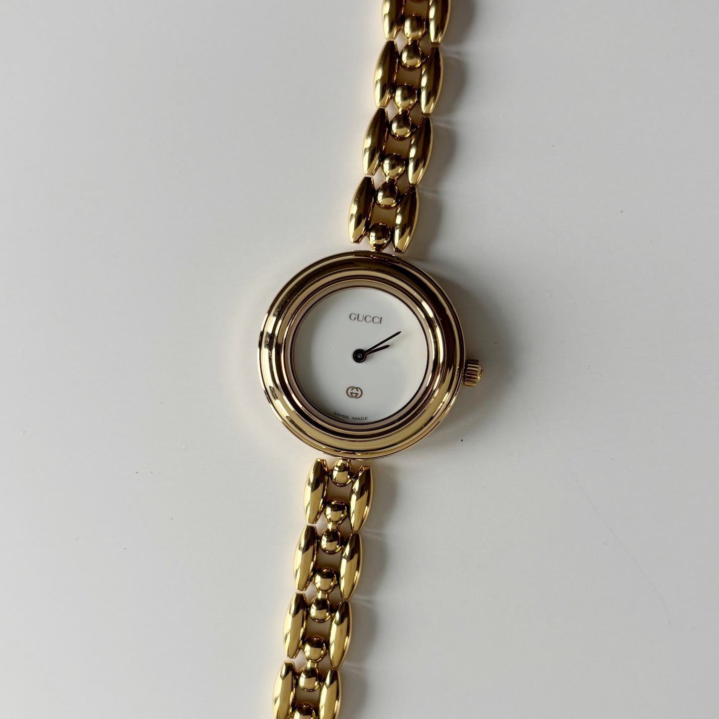 Gucci 1990s Interchangeable Bezel Gold Plated Rice Chain Watch with 6 bezels, case (172mm)
