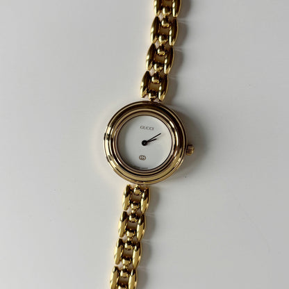 Gucci 1990s Interchangeable Bezel Gold Plated Rice Chain Watch with 6 bezels, case (172mm)