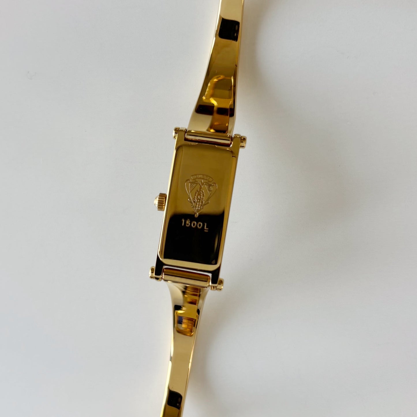 Gucci 1990s Seashell Rectangular Dial Gold Plated Bangle Watch