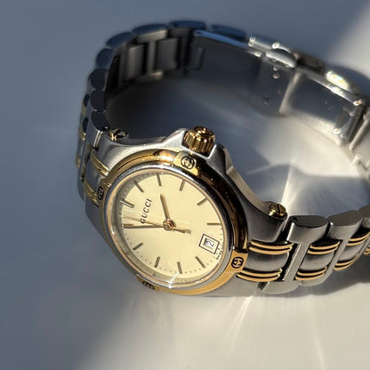 Gucci 1990s Date Round Dial Two Tone Watch