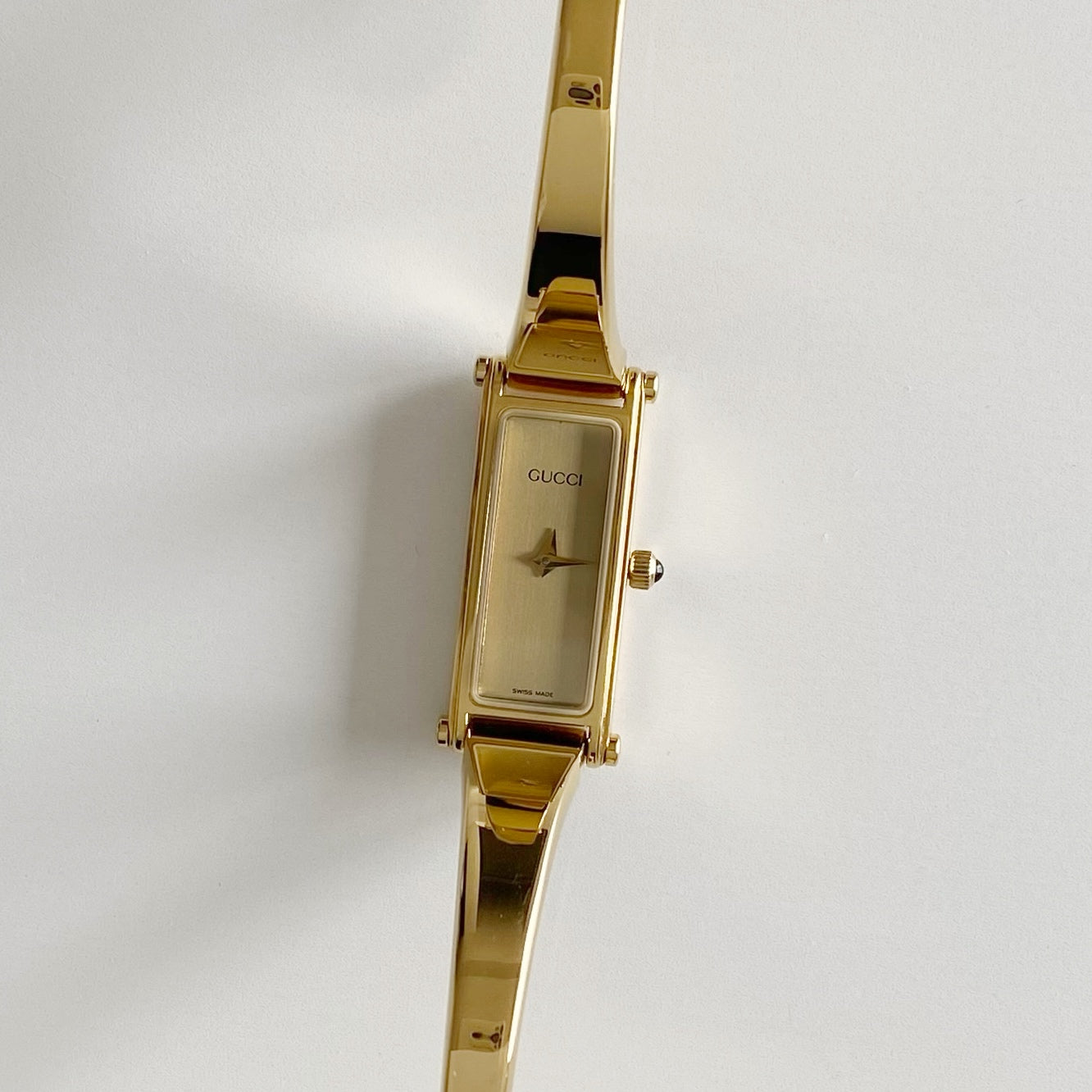Gucci 1990s Gold Dial Gold Plated Bangle Watch