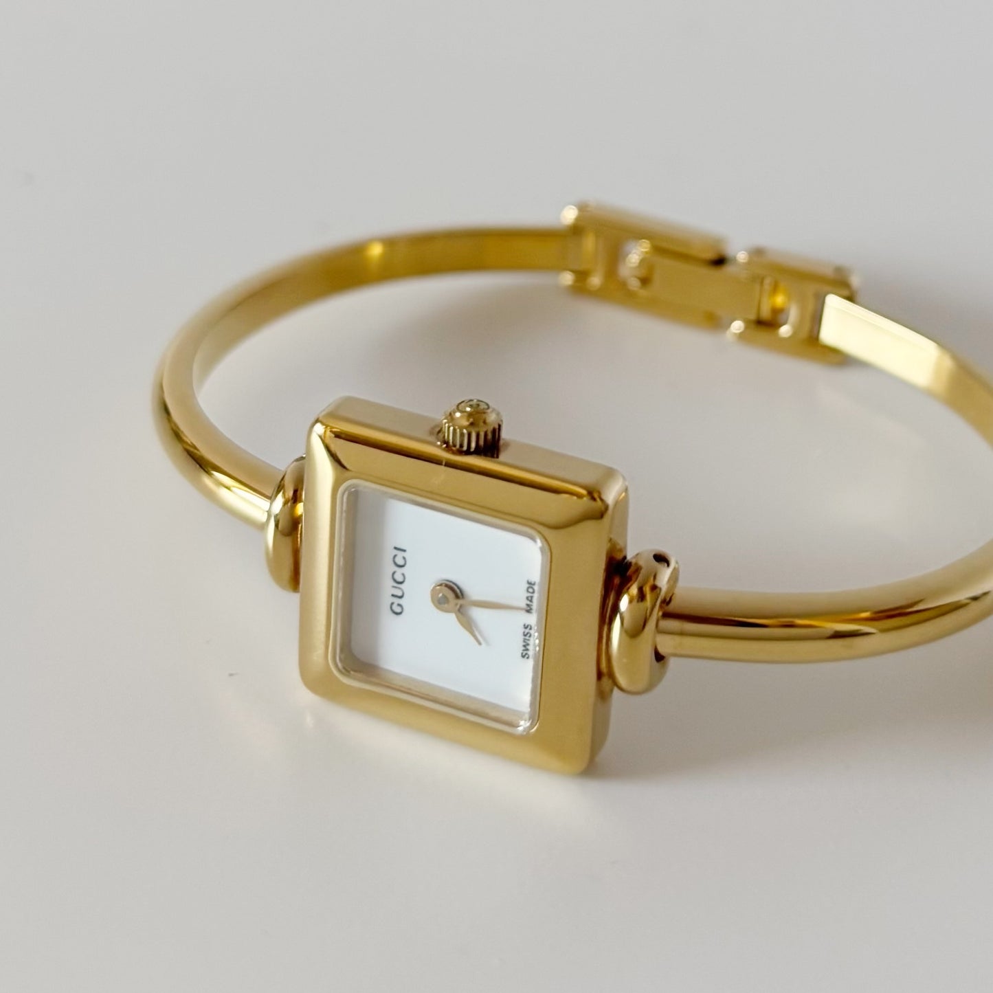 Gucci 1990s Square Dial Gold Plated Bangle Watch