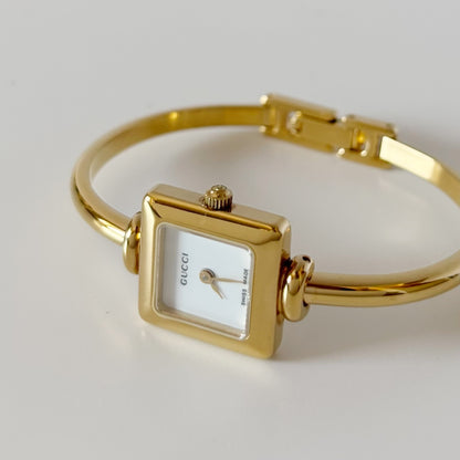 Gucci 1990s Square Dial Gold Plated Bangle Watch