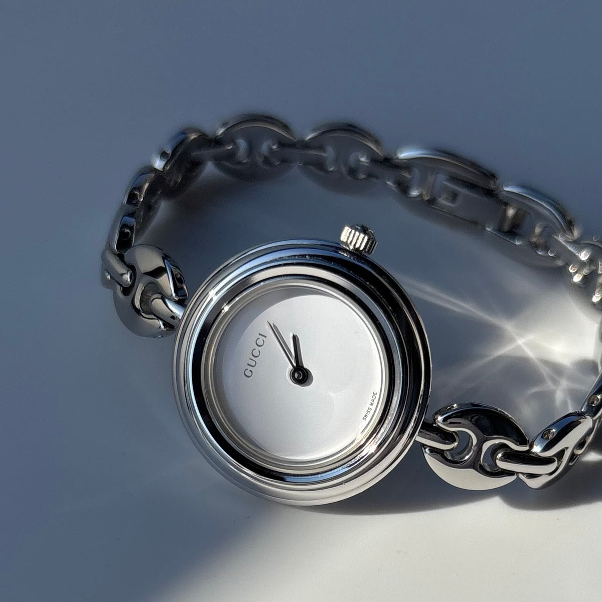 Gucci 1990s Interchangeable Bezel Stainless steel Chain Watch with 6 bezels, case (165mm)